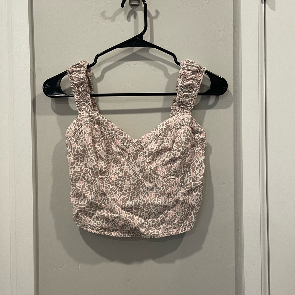 JAPNA Crop Tank Top pink and tan leopard print size small